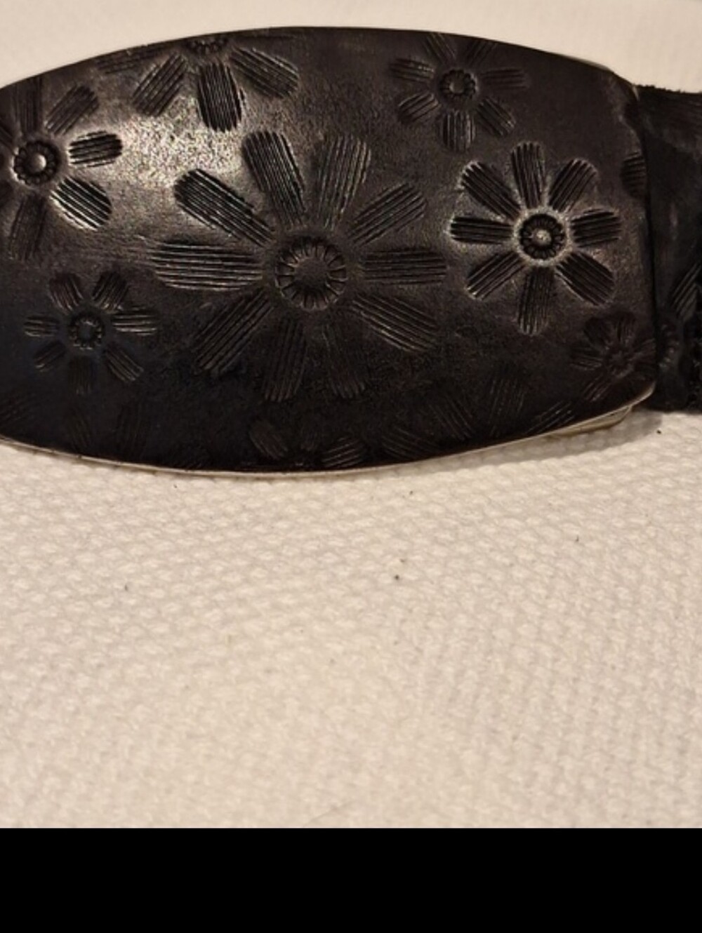 Linea Pelle Daisy Embossed Black Leather Belt